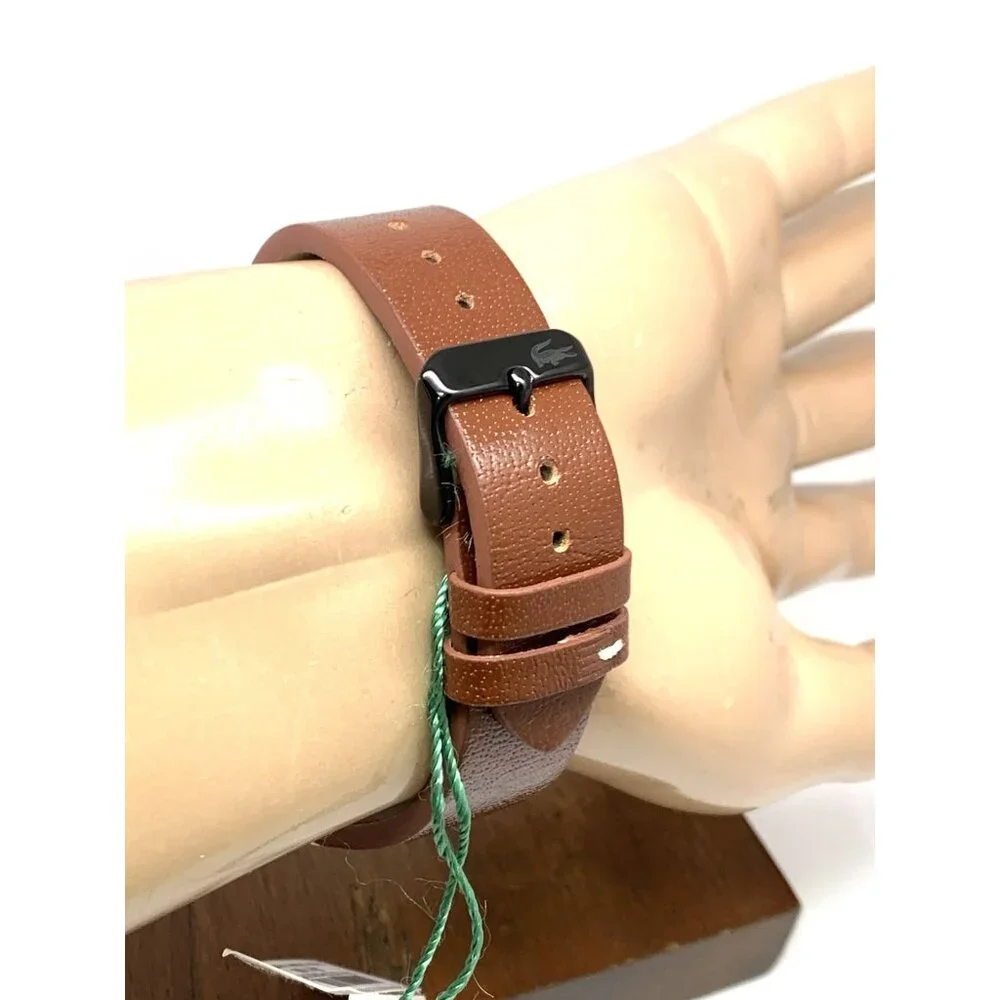 Lacoste Men's Watch 2011106 Traveler Quartz Black Dial Brown Leather Band 43mm